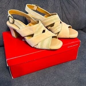 Michelle D Beige Cross Strap Slingback Heels